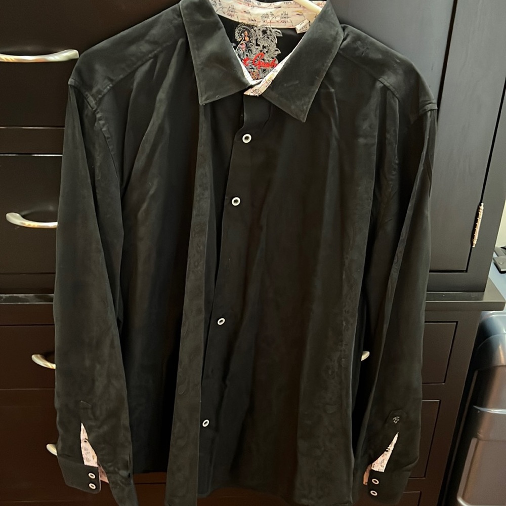 Robert Graham 2XL mens long sleeve black shirt. Collar/cuff detail